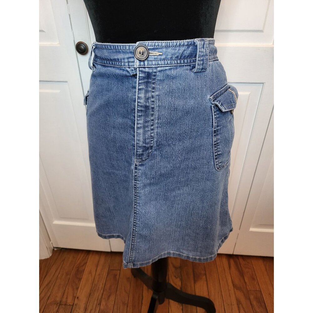 Vintage Y2k Medium Wash Denim Cargo Pocket Skort White Stag 12 Preppy Minimal